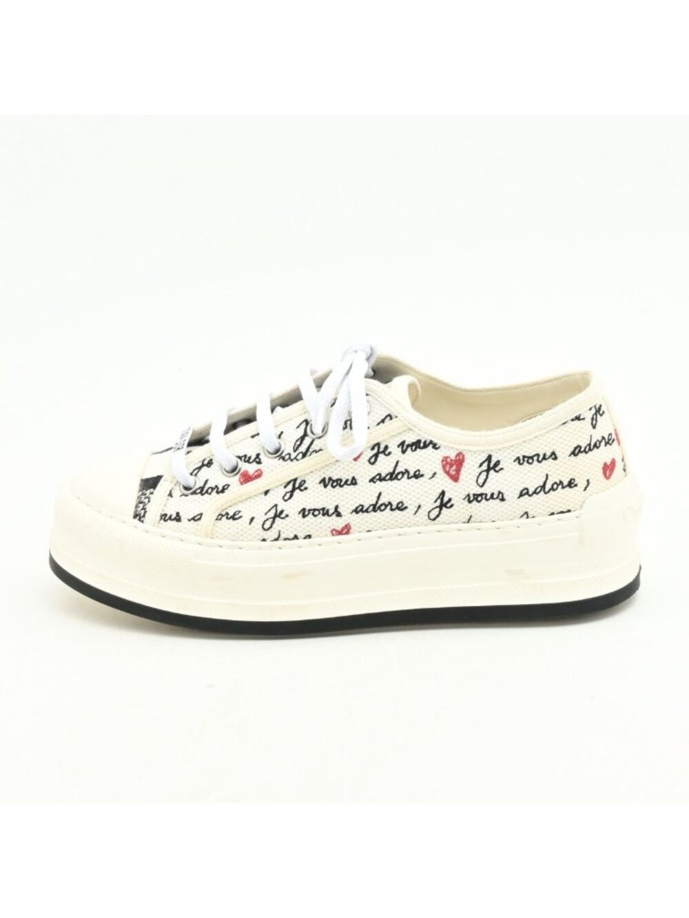 Dior Sneakers Ivory Black Red Heart Embroidery